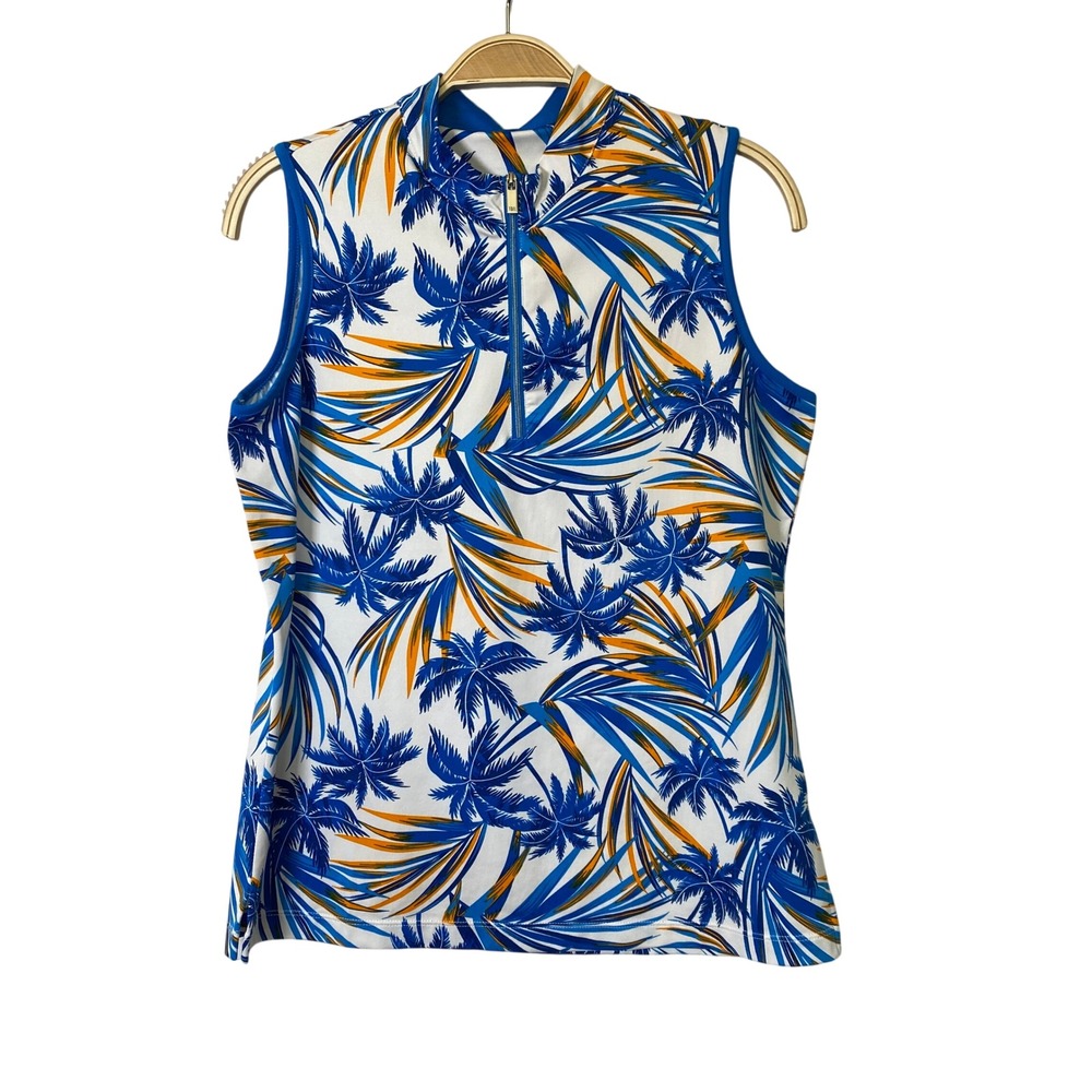 Tail Tropical 1/4 Zip Golf Top Women M Blue Sleeveless Activewear Tennis Prep